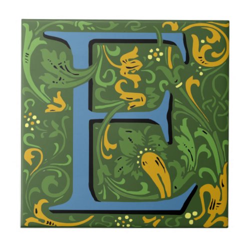 Wm Morris Ornate Letter E Initial Ceramic Tile  