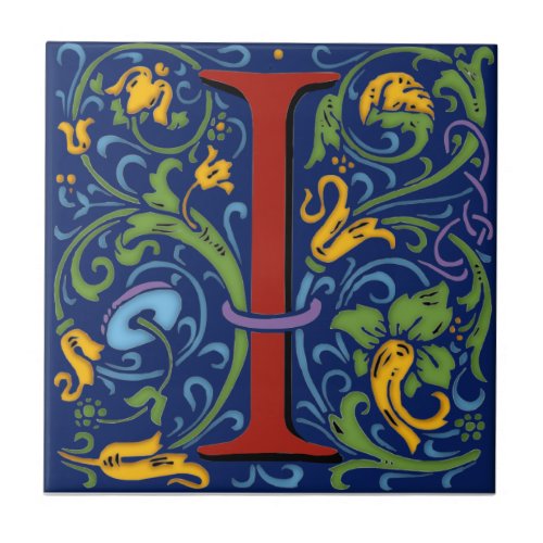 Wm Morris Ornate Letter I Initial Ceramic Tile  