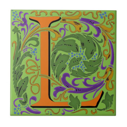 Wm Morris Ornate Letter L Initial Ceramic Tile  