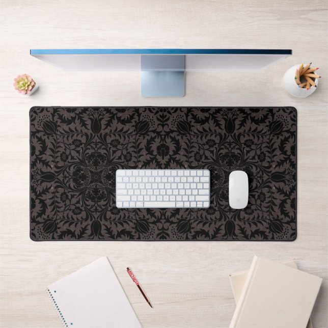 Wm Morris Seamless Vine Black Charcoal Pattern Desk Mat (Office 1)