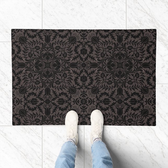 Wm Morris Seamless Vine Black Charcoal Pattern Doormat (Indoor)