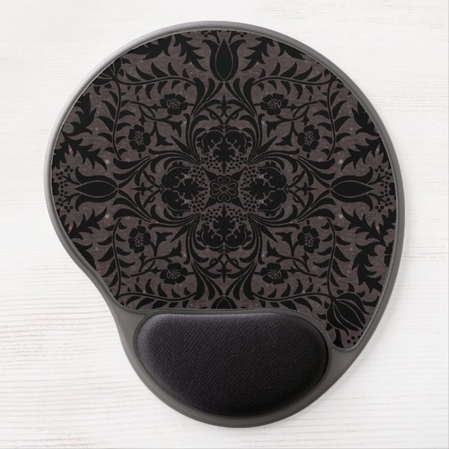 Wm Morris Seamless Vine Black Charcoal Pattern Gel Mouse Pad (Front)
