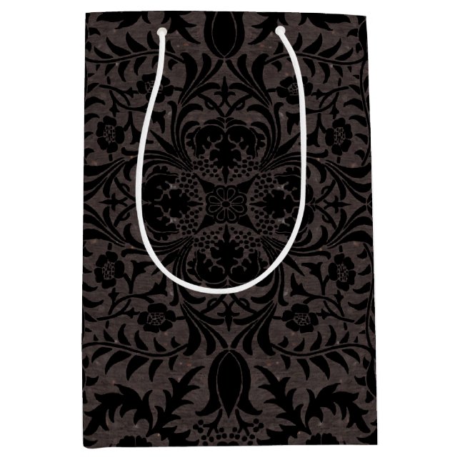 Wm Morris Seamless Vine Black Charcoal Pattern Medium Gift Bag (Front)