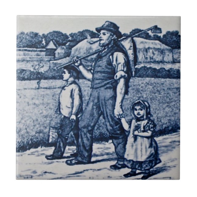 Wm Wise Country Village Life Family Antique Repro Tile (Front)