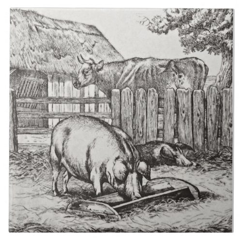 Wm Wise Minton Farm Animals Pigs Tile Repro c 1879