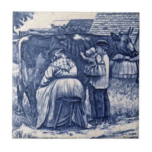 WmWise Minton Country Farm Family Cow Tile Repro