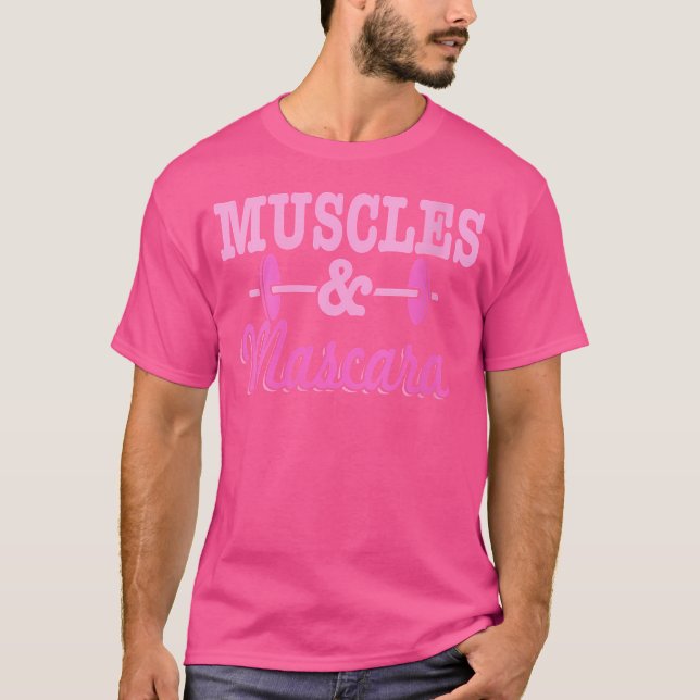 Wo Muscles Mascara Pink Barbell T-Shirt (Front)