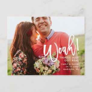 Woah! Hand Lettered Fun Brush Script Save the Date Announcement Postcard