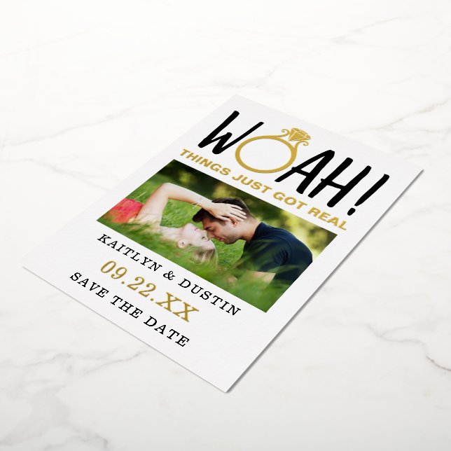 Woah Modern Photo Save The Date Real Foil Invitation (Rotated)