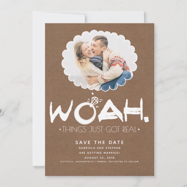 Woah Things Just Got Real | Funny Save the Date (Front)