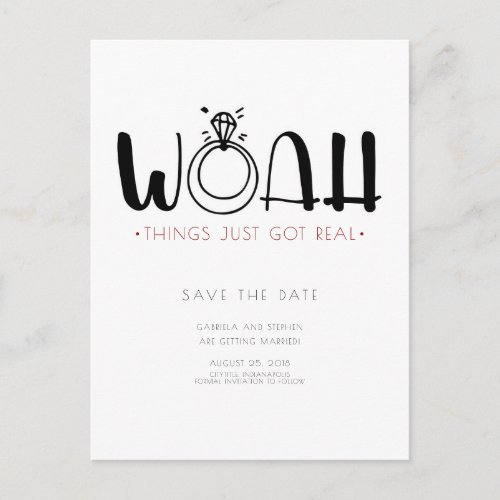 Woah This Just Got Real  Funny Save the Date Announcement Postcard