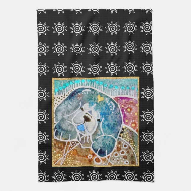 WOBBLE-ROCK Chow dog watercolor batik crate Kitchen Towel (Vertical)