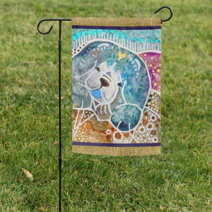 WOBBLE-ROCK Chow dog watercolor batik Garden Flag