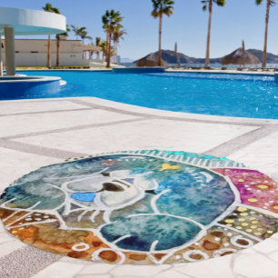 WOBBLE-ROCK Chow dog watercolor batik round Beach Towel