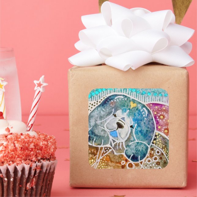 WOBBLE-ROCK Chow dog watercolor batik Square Sticker (Party)