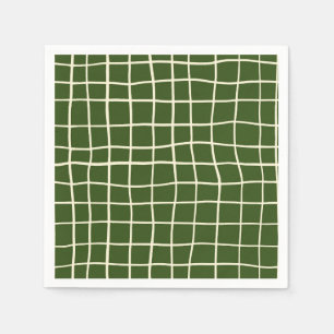 Wobbly Grid Pattern Dark Green Halloween Napkins