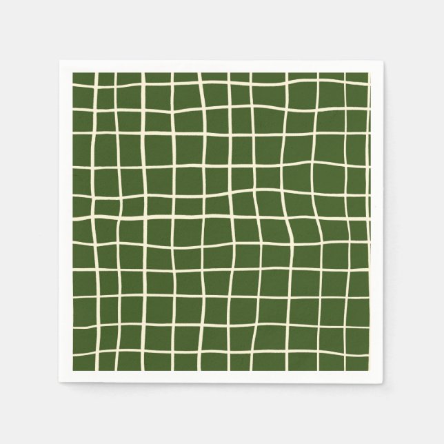 Wobbly Grid Pattern Dark Green Halloween Napkins (Front)