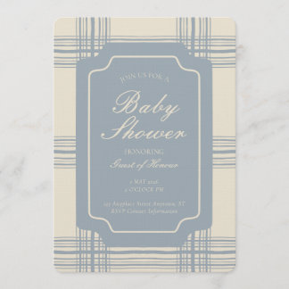 Wobbly Plaid Geometric Gender Neutral Beige Blue Invitation