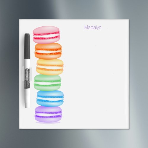 wobbly stack of rainbow macarons dry erase board