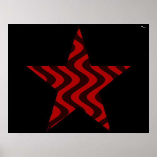 Wobbly Waves BlackRed Star Poster