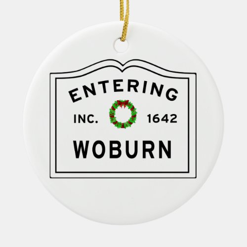 Woburn MA Holiday Wreath Metal Ornament