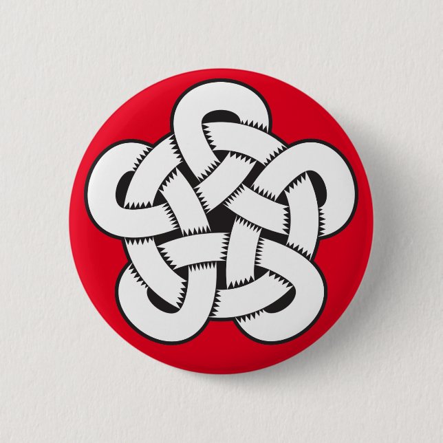 wodcut style quintuple knot pinback button (Front)