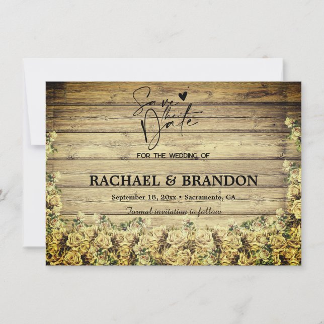 Wodd and flowers rustic vintage save the date (Front)