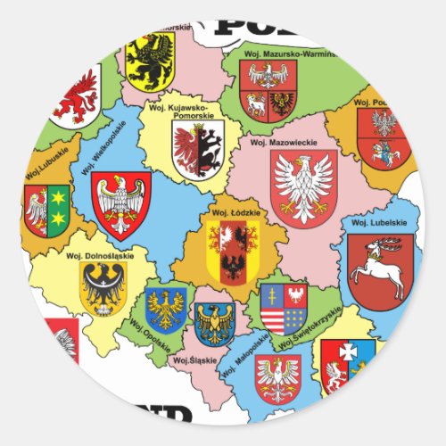 Wojewodztwa Polski_mapa Classic Round Sticker