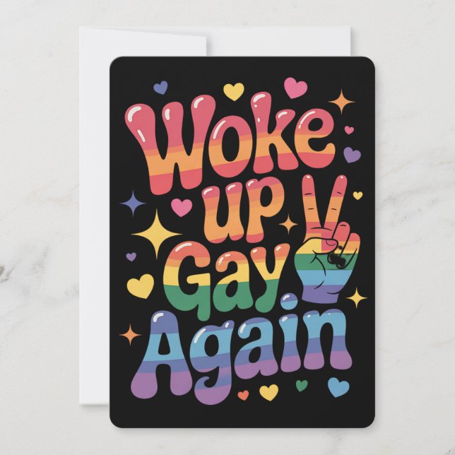 Woke Up Gay Again Funny LGBTQ Pride Rainbow Invitation (Front)