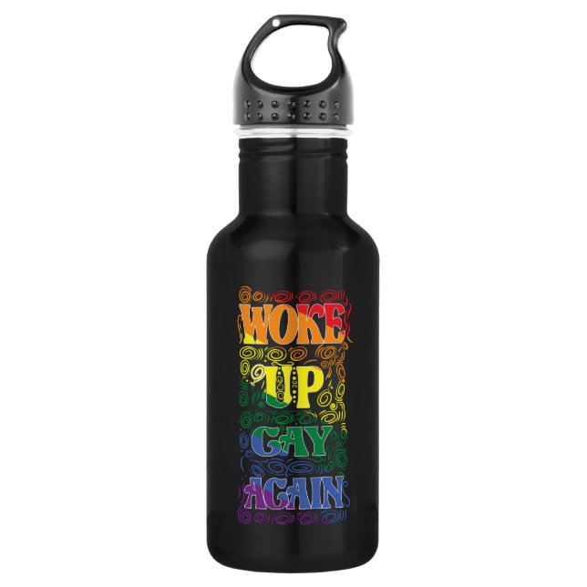 Woke Up Gay Again – Funny LGBTQ+ Pride Stainless Steel Water Bottle (Front)