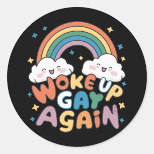 Woke Up Gay Again LGBT Pride Month Groovy  Classic Round Sticker