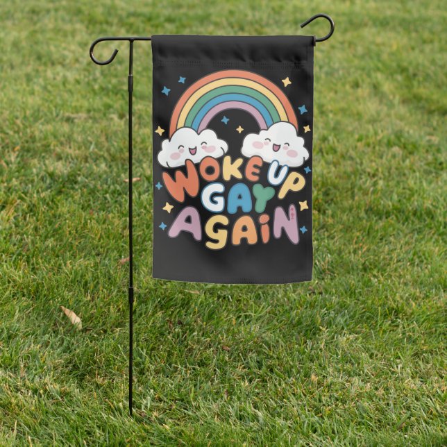Woke Up Gay Again LGBT Pride Month Groovy  Garden Flag (In SItu)