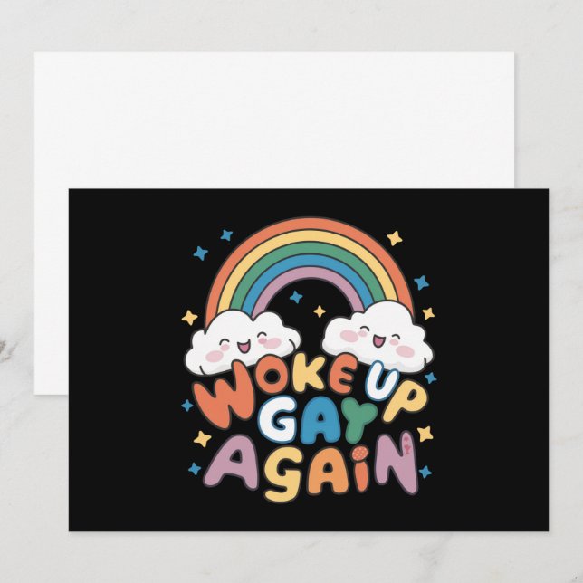 Woke Up Gay Again LGBT Pride Month Groovy  Invitation (Front/Back)