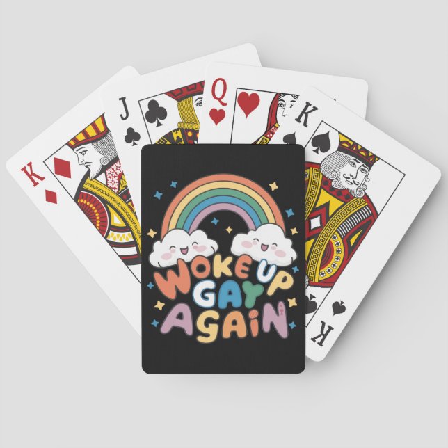 Woke Up Gay Again LGBT Pride Month Groovy  Poker Cards (Back)