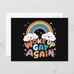 Woke Up Gay Again LGBT Pride Month Groovy Postcard