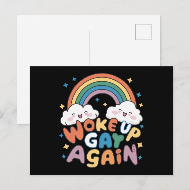 Woke Up Gay Again LGBT Pride Month Groovy  Postcard (Front/Back)