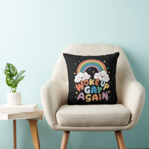 Woke Up Gay Again LGBT Pride Month Groovy Throw Pillow