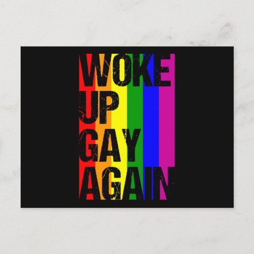 WOKE UP GAY AGAIN LGBT Pride Month LGBTQ Rainbow Postcard