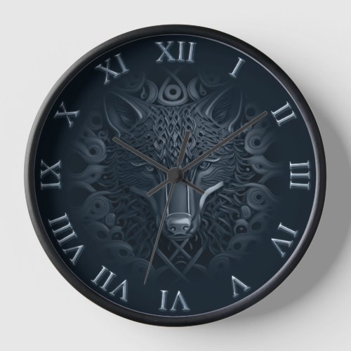 Wolf 3D Face Decorative Art with Black and grey  Clock