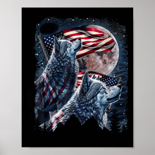 Wolf 4th Of July American Flag Howling Wolves Unde Poster