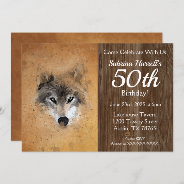 Wolf 50th Birthday Party Invitation (Front/Back)