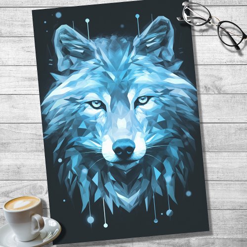 Wolf Abstract Faceted Blue Decoupage Paper