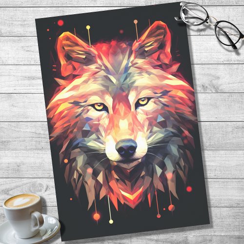 Wolf Abstract Faceted Orange Decoupage Paper