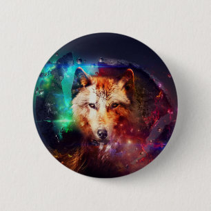 Wolf abstract painting button