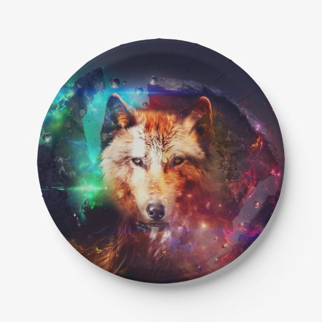 Wolf abstract painting paper plates (Front)