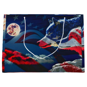 Wolf American Flag Full Moon Large Gift Bag