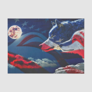 Wolf American Flag Full Moon Tissue Paper