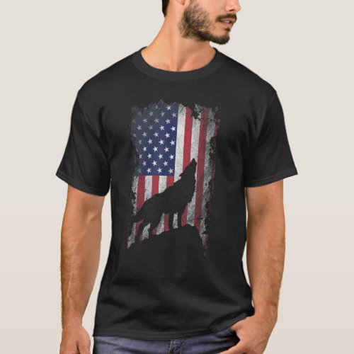 Wolf American Flag Proud Usa Patriot Wolf Lover T_Shirt