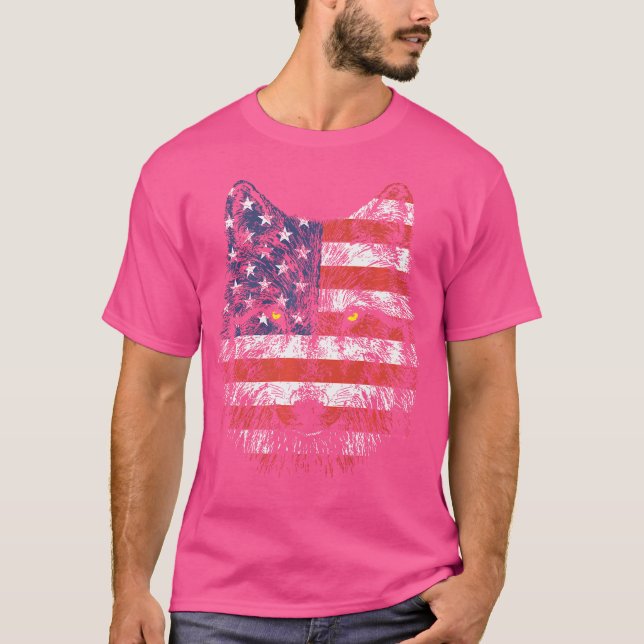 Wolf American Flag Usa 4Th July T-Shirt (Front)