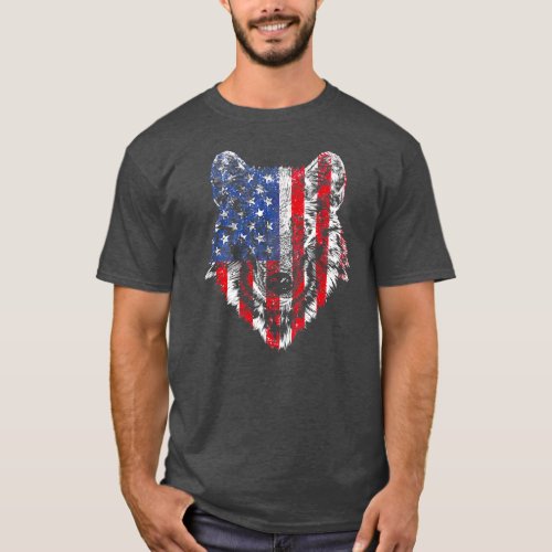 Wolf American Flag USA 4th of July Gift Men Women T_Shirt
